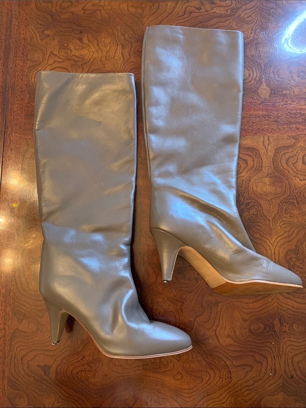Vintage Lord & Taylor Gray Knee-High Pointed-Toe Heeled Boots